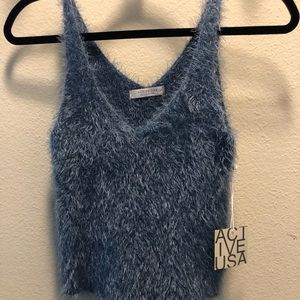 Fuzzy blue crop top tank size small brand new